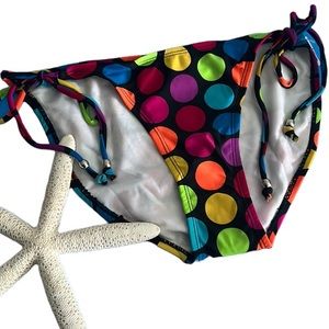 Junior Multi Color Retro Large Dots Swimwear Bikini Tie Bottom